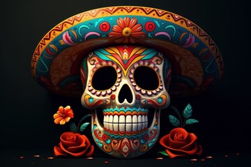 Cinco de Mayo  Day of the Dead Mexican Skull Mascot,  Generative AI
