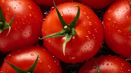 Fresh tomatoes seamless background, adorned with glistening droplets of water.