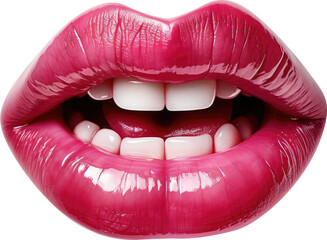 Obraz premium Close-up of sexy, beautiful red female lips isolated on a transparent background