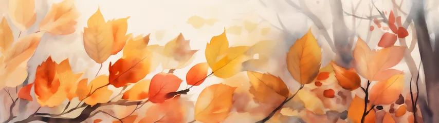 Poster Generative AI illustration of a watercolor autumn leaves an branches painting background © JoseLuis