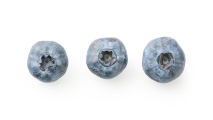 Three big blueberries isolated on white background