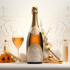 artdeco Champagner in gold mit Dekoration - obrazy, fototapety, plakaty