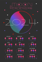 Moon calendar 2024 year. Cyberpunk style. Hand draw illustration.