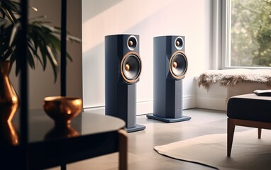 Designer Music Audio Speakers. Audiophile Equipment Product Idea.