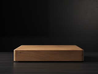 Wooden light podium for presentation of products on black background. Ai generated