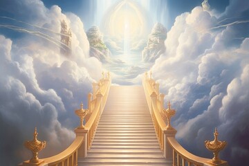 stairway to heaven in glory, gates of Paradise, meeting God, symbol of Christianity, Generative AI - obrazy, fototapety, plakaty