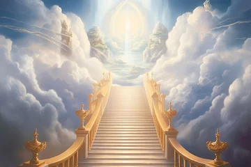 Foto op Plexiglas stairway to heaven in glory, gates of Paradise, meeting God, symbol of Christianity, Generative AI © Shutter Symphony