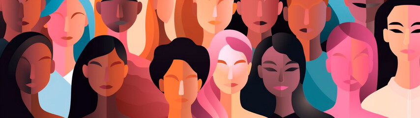 Colorful illustration of diversity, inclusion, equality, and representation of diverse community of people. Beauty of a multicultural, multiracial society. Generative AI - obrazy, fototapety, plakaty
