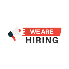 We're hiring With Loudspeaker, flat style red, isolated vector