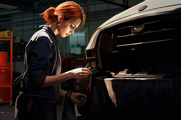 Generative AI illustration of beautiful female mechanic working