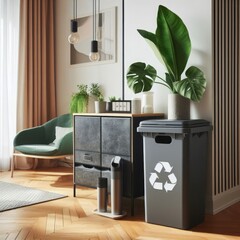 modern recycling garbage container located in the apartment, eco-friendly, small size