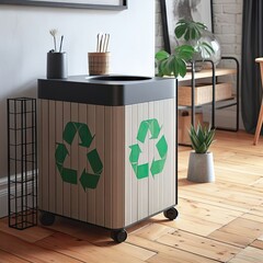 modern recycling garbage container located in the apartment, eco-friendly, small size