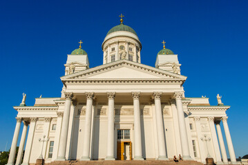 The front of Tuomiokirkko Helsinki Cathedral,  the Finnish Evangelical Lutheran cathedral of the...