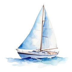 Fototapeta premium Sailing boat on white background watercolor