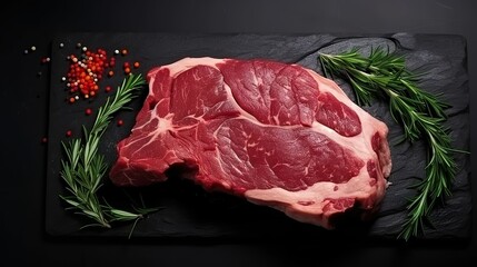 Raw beef close-up on wooden board, butcher shop promotion, supermarket promotion advertisement, fresh raw meat close-up