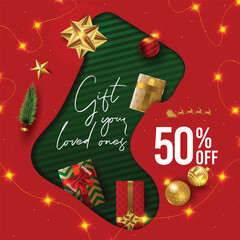 Christmas sale banner template Santa Claus Christmas hanging socks decoration