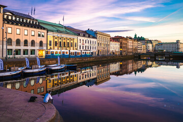 Gothenburg, Sweden - May 29, 2023: Historic city center of Gothenburg - Goteborg - in the evening - obrazy, fototapety, plakaty