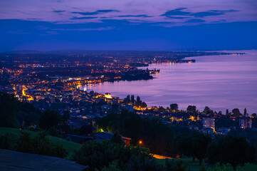 Evening and blue hour in Rorschach at Lake Constance in Switzerland