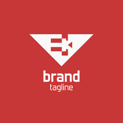 EK letter inside triangle down arrow, monogram vector logo design, in black color on red background. Unique branding concept for chemical company or modern computer shop.