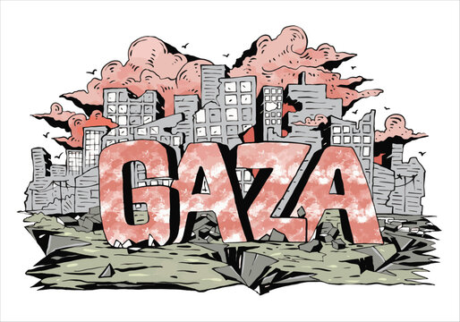 Gaza City Destroyed by War 2023. Vector Illustration EPS10