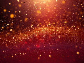 red background stars and nebula, with particle gold