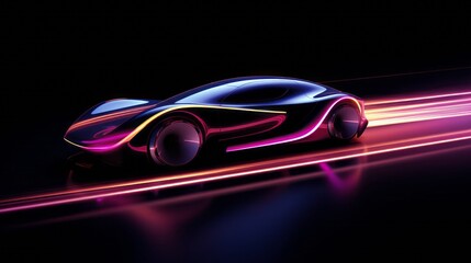 futuristic supercar rush: a sleek vehicle making its mark on an illuminated highway with vivid motion blur