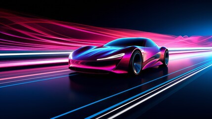 futuristic supercar rush: a sleek vehicle making its mark on an illuminated highway with vivid motion blur