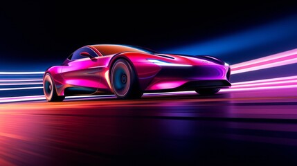futuristic supercar rush: a sleek vehicle making its mark on an illuminated highway with vivid motion blur