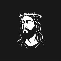 Vector illustration of Jesus Christ, Son of God, in a crown of thorns suitable for logo, sign, tattoo, sticker and other print on demand