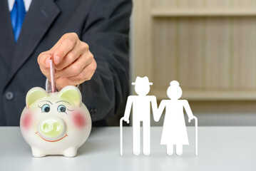 Saving for retirement goals, retired senior couple : securing tomorrow's dream : diligent savings for retirement ensure a comfortable, stress-free future or worry-free and fulfilling future ahead.