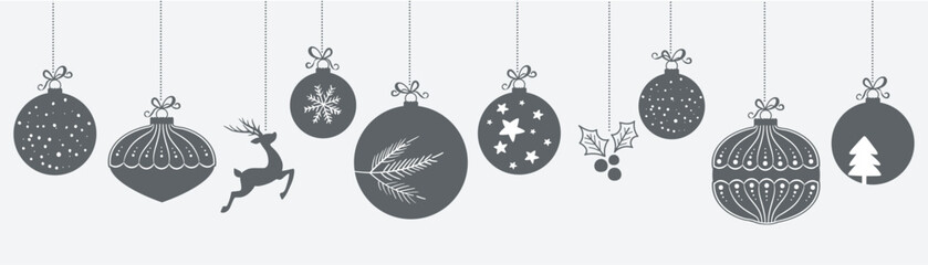 Christmas bauble decoration with snowflakes stars and gift vector illustration, ice blue elements