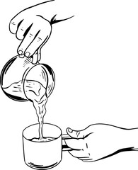 Outline illustration of arms pouring milk into cup	