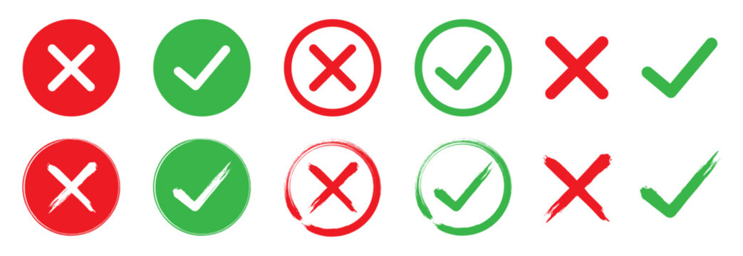 赤と緑のチェックマークとバツマークのアイコンセット	