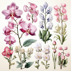 Orchids art scenic set of colorful flowers