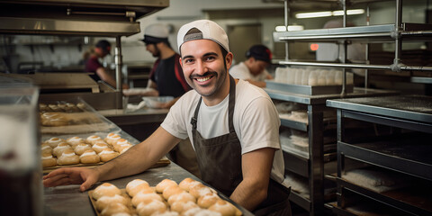 smiling man working in bakery