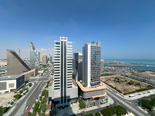 Fototapeta premium Modern designed Towers constructed at Lusail city with clear blue sky.
