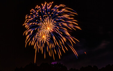 Colorful bavarian fireworks at Landau, Isar, 2023, Bavaria, Germany