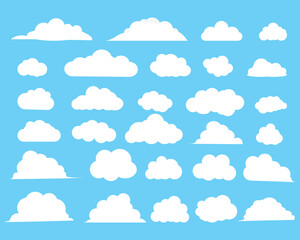 set of clouds on blue background