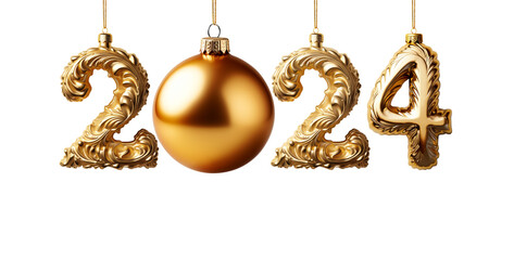 Gold Christmas ball as a New Year 2024 - isolated on free PNG background.