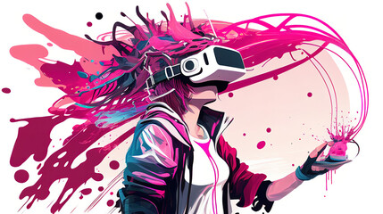 illustration of people using VR glasses, VR gear, VR headset