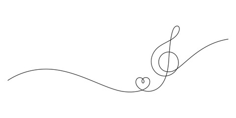 concept of music lover with music notes and heart shape in one line drawing minimalism