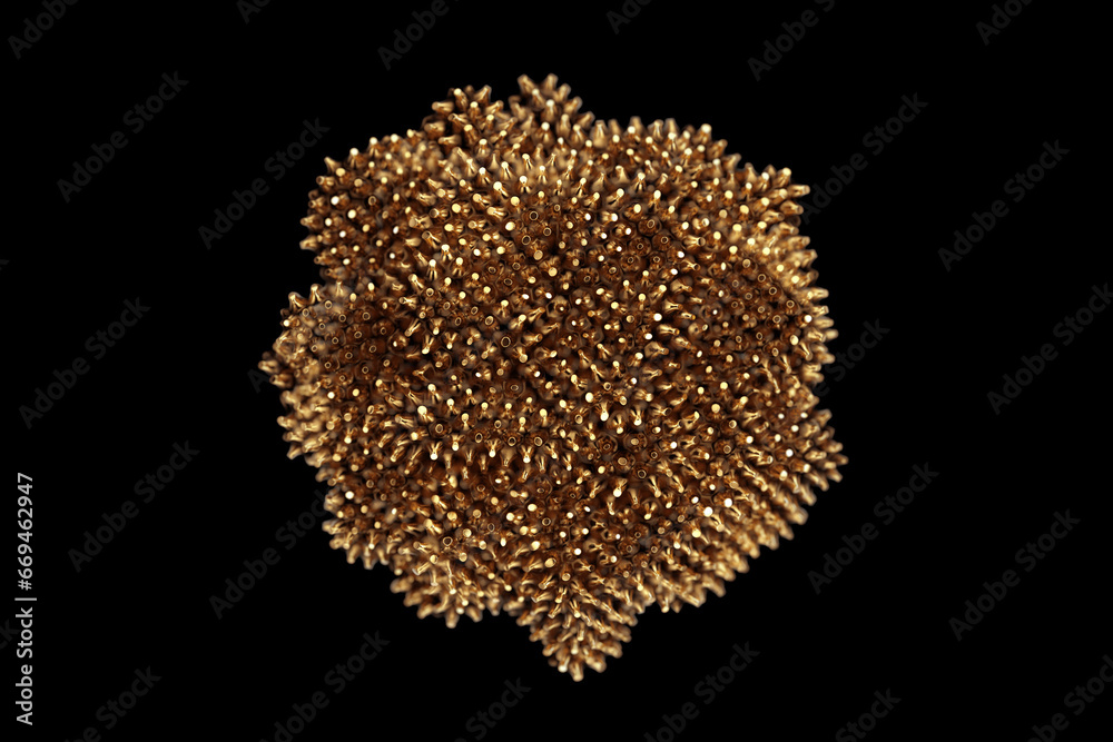 Aufkleber golden abstract sphere shape extreme closeup. 3d rendering