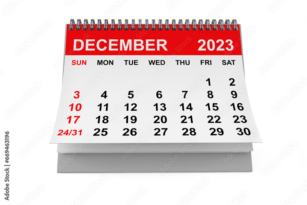 Poster calendar december 2023. 3d rendering