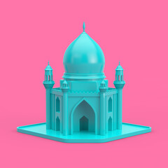 Blue Islamic Mosque and Minaret Building Model Icon in Duotone Style. 3d Rendering