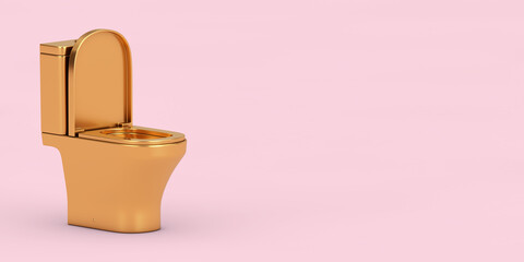 Golden Toilet Bowl Icon. 3d Rendering