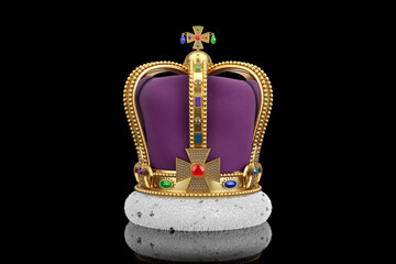 The Royal Coronation Golden Crown with Diamonds. 3d Rendering