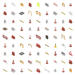 Under construction design elements in 3D, vector illustration.