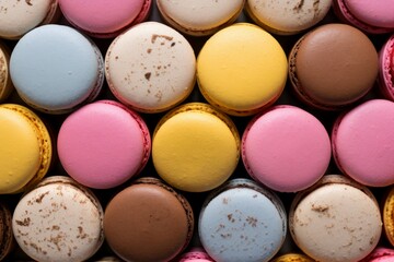 Obraz premium Delicate Colorful french macarons. Pink bakery box. Generate Ai