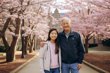 Fototapeta na wymiar a tween Chinese granddaughter and her 55yo grandpa