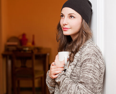 Smiling happy attractive brunette woman.